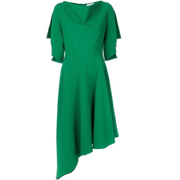 NWT Osman Eliza Asymmetric Crepe Hem Dress in Green Size 8 UK 4 US - Picture 1 of 7